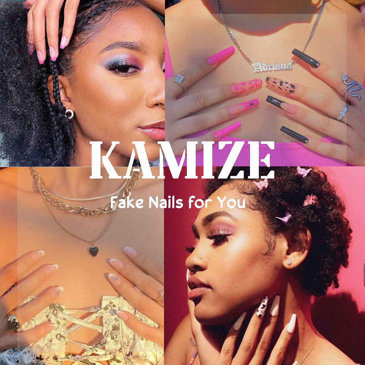 Kamize Almond Fake Nails Long Acrylic Press on Nails Gradient Full Cover False Nails Jelly for Women and Girls 24PCS