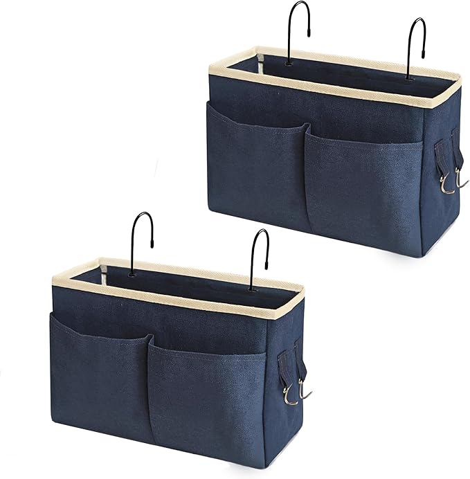 Bedside Caddy Bedside Hanging Storage Basket Multi-Function Organizer Caddy for Bunk and Hospital Beds Dorm Rooms Bed Rails, Can be Placed Glasses Books Mobile Phonesï¼2pc Navy Blueï¼