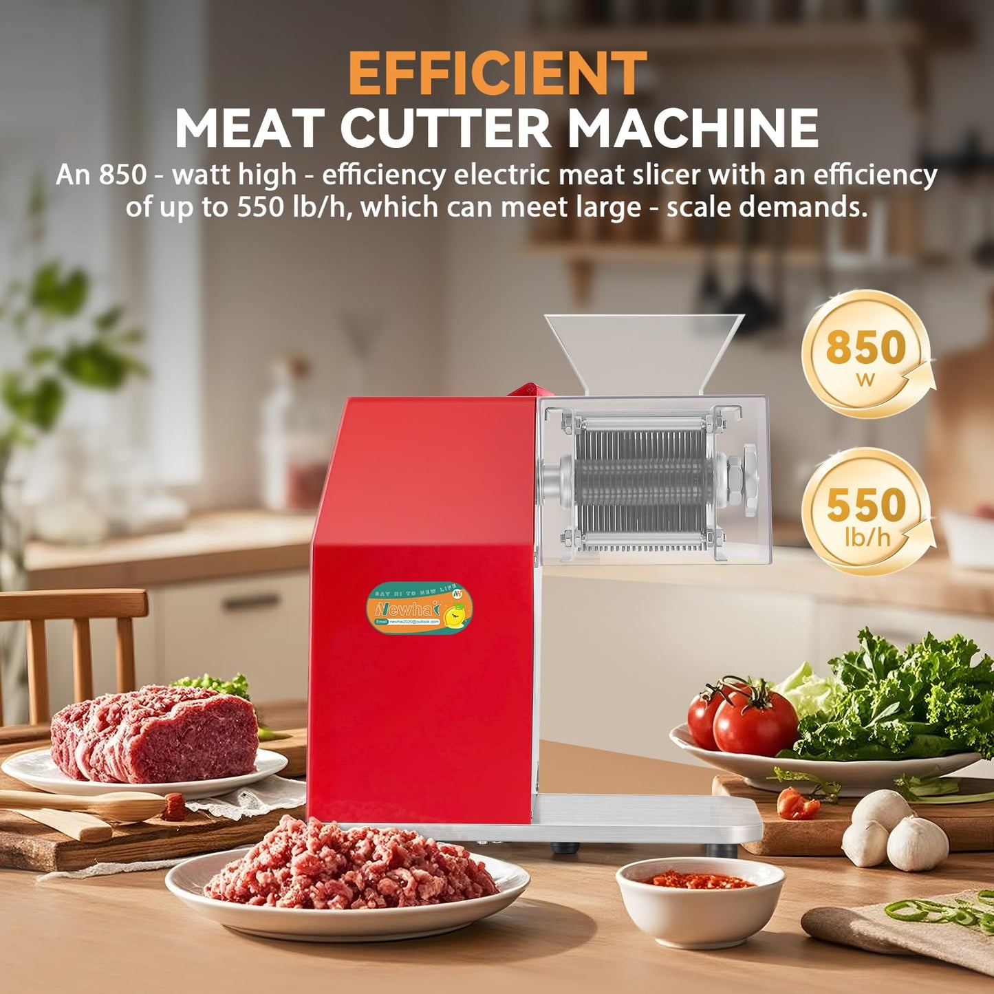 Newhai 850W Meat Cutter Machine, Commercial Meat Cutting Machine 7mm Heavy Duty, Stainless Steel Meat Slicer Shredder Restaurant, for Boneless Meat Soft Vegetables