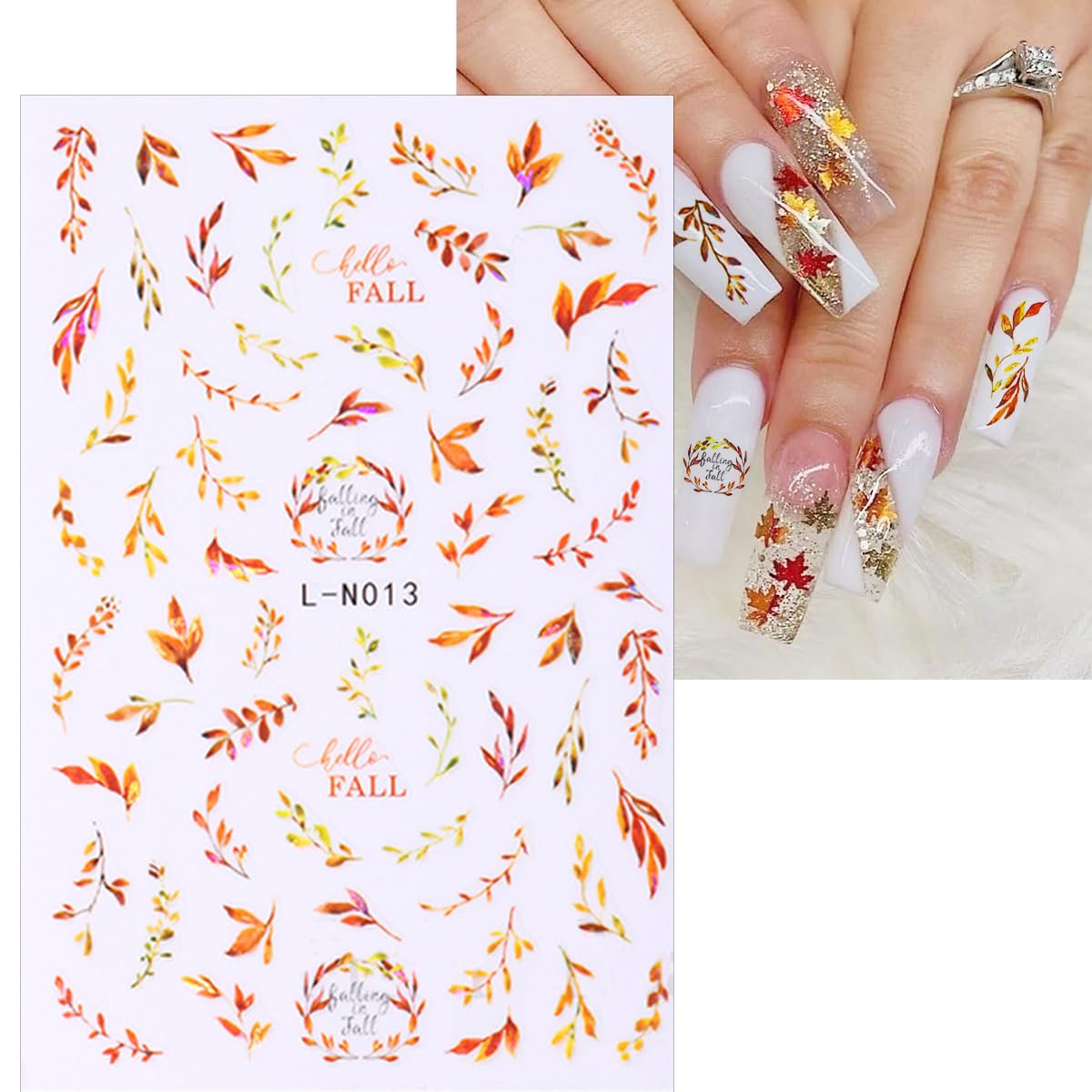 6 Sheets Fall Nail Art Stickers 3D Autumn Leaves Nail Decals Self-Adhesive Autumn Nail Art Supplies Thanksgiving Apricot Leaves Pumpkin Design Nail Stickers for Women Nail Decorations Accessories