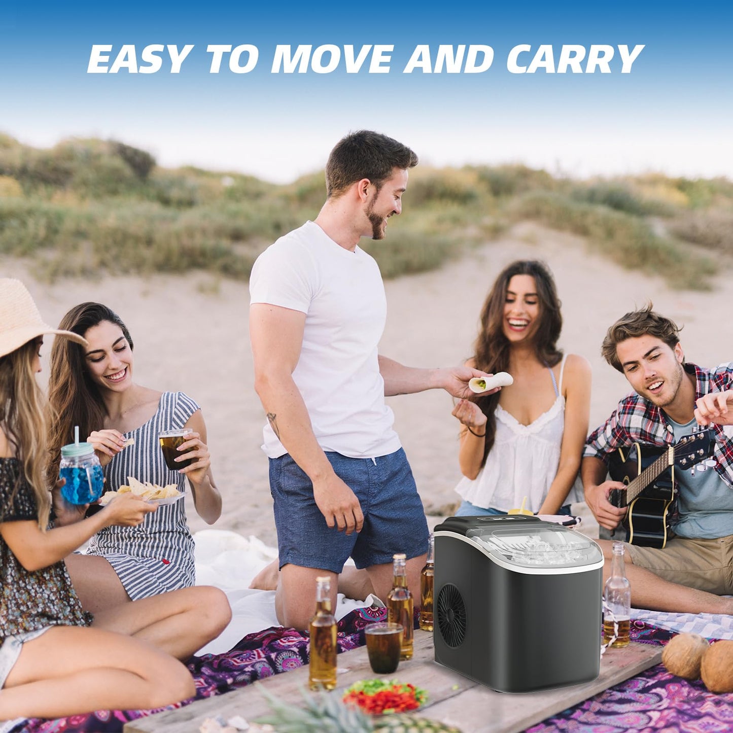 DollarDash 33 LBS Per Day Portable Countertop Ice Maker, Self-Cleaning Soft Chewable Pellet Ice Machine with Scoop, Ideal for Home/Kitchen/Bar/Camping