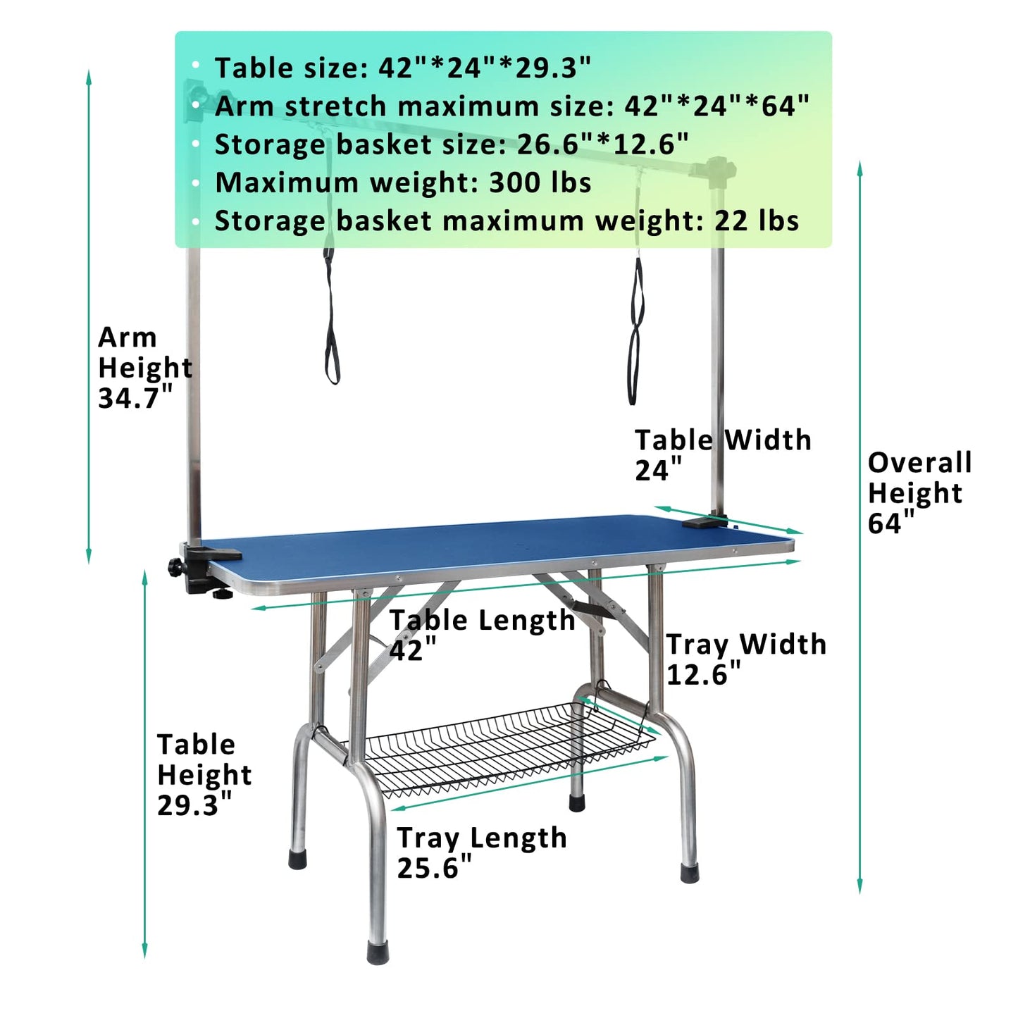 LOVMOR 42 Inch Dog Grooming Table,Adjustable Home Pet Grooming Tables with Arm/Noose/Mesh Tray