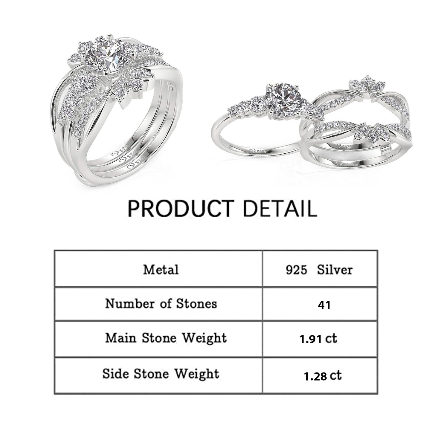 Jeulia Interchangeable Twist Infinity Engagement & Wedding Band Ring Set for Women 925 Sterling Silver Bridal Set with 1.9ct Diamonds Anniversary Promise Gift with Jewelry Box (White Daimond, 7.5)