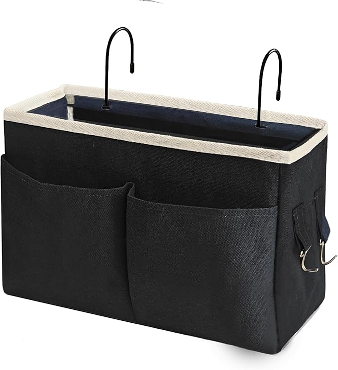 Bedside Caddy Bedside Hanging Storage Basket Multi-Function Organizer Caddy for Bunk and Hospital Beds Dorm Rooms Bed Rails, Can be Placed Glasses Books Mobile Phonesï¼Blackï¼