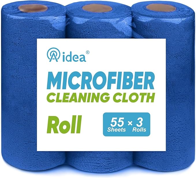 AIDEA Microfiber Cleaning Cloth 165 Sheets 3 Roll, Microfiber Towels for Cars, Shop Rags Washable, Cleaning Rags Reusable Paper Towels for Automotive, House, Cleaning Supplies 11Ã9" Dark Blue