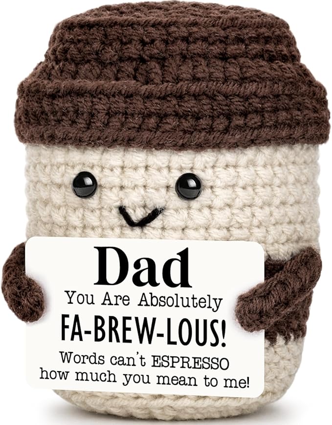 Agantree art Fathers Day Birthday Gifts for Coffee Lover Dad from Son Daughter Wife Birthday Fatherâs Day Handmade Crochet Coffee Mug for Best Daddy Papa Step-Dads Husband Espresso I Love You Present