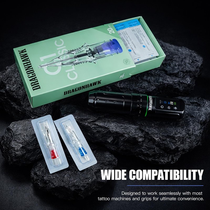 Dragonhawk Extreme Tattoo Needles - 20PCS Disposable 1207RM Round Magnum Cartridges Needles for Soft Blending High-Carbon Steel Tattoo Artist