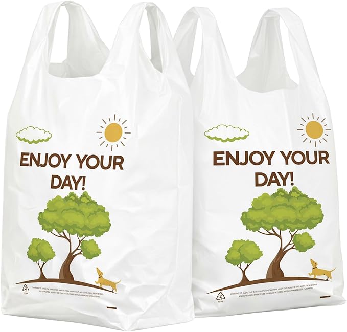 YoYoRain White Thank you T shirt bag, Grocery shopping bag Reusable and Disposable Supermarket Bag 11''x6''x21'' 150PCS