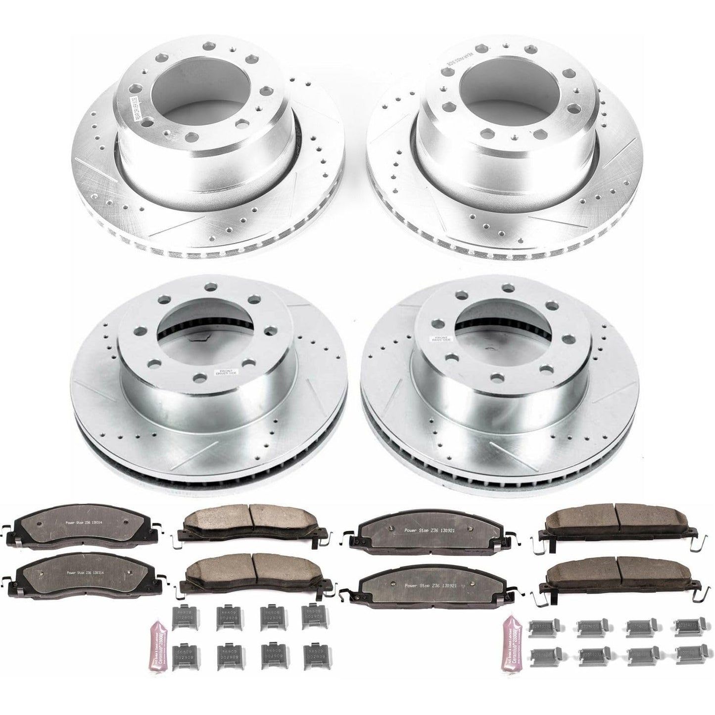 PowerStop Front & Rear Brake Kit For Ram 3500 2013-18 - Truck & Tow Carbon Fiber Ceramic Brake Pads + Drilled & Slotted Rotors Upgrade, K7141-36