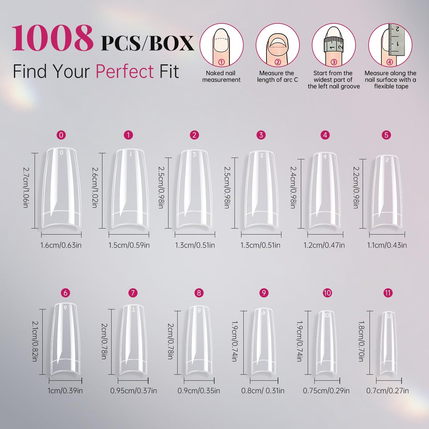 krofaue French Nail Tips 1008 Pcs, Clear Soft Gel Half Cover False Nails with 12 Sizes, Salon Quality Nail Extension Tips for DIY Nail Tips Art at Home for Women and Beginners (Clear & Natural)