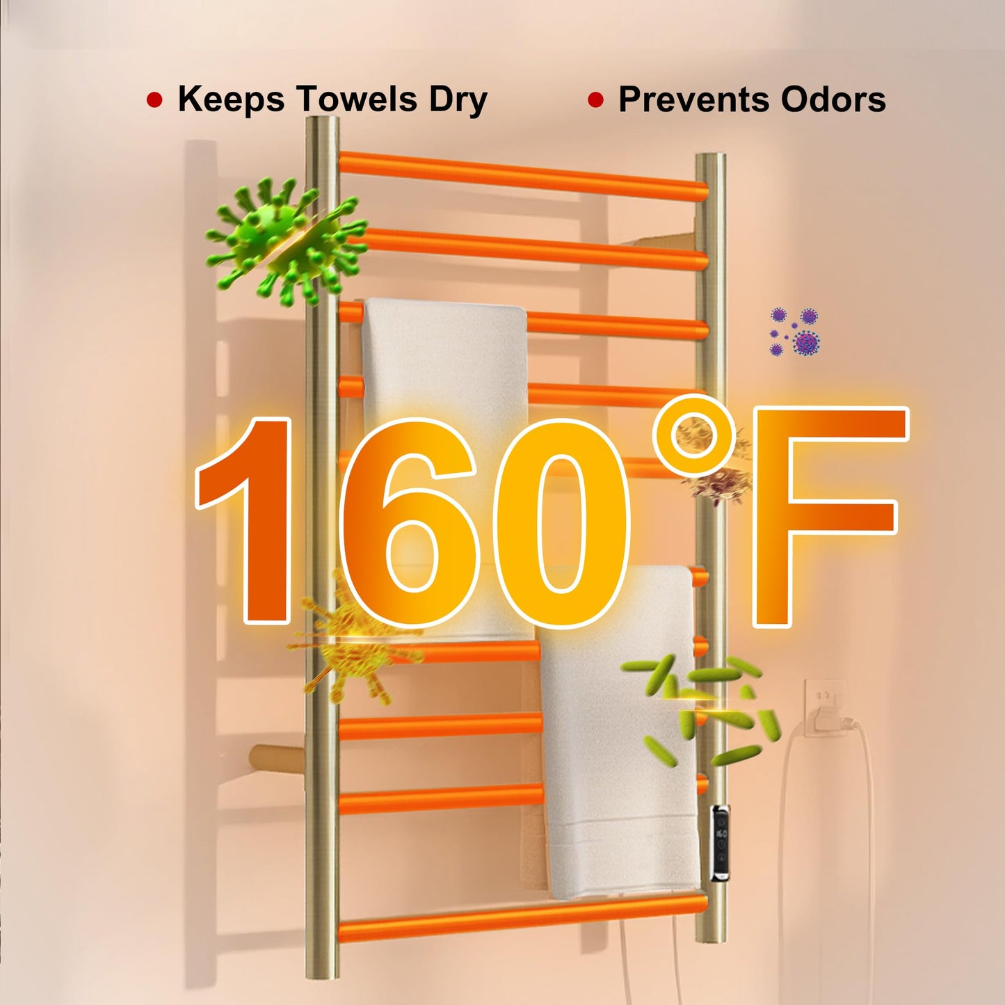 BLARALA Heated Towel Racks for Bathroom, Wall Mounted Electric Towel Warmer Racks with Timer & Temperature Control, 10 Bar Stainless Steel Towel Heater for Bathroom,Brushed Gold