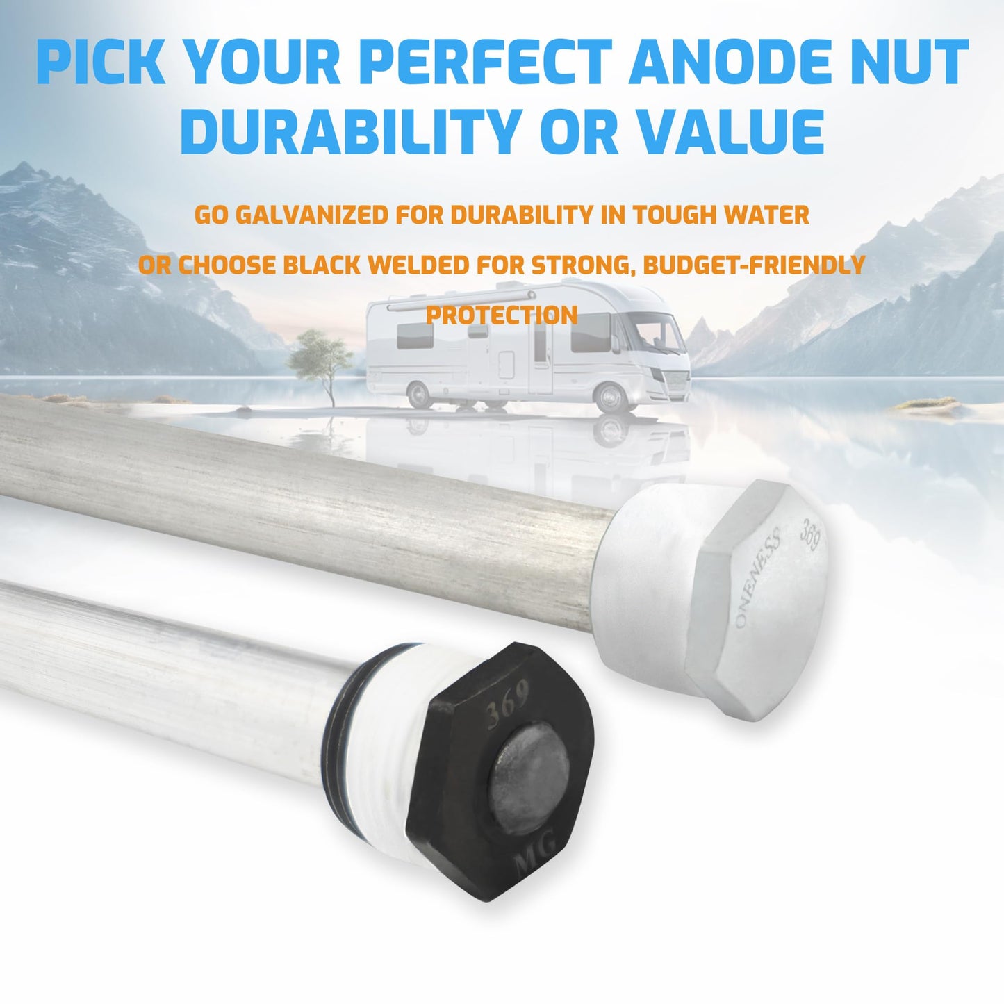 RV Water Heater Anode Rod 2-Pack, 2 Years Warranty - 9.25" x 3/4" NPT Premium Magnesium Rv hot water heater anode rod, Suburban RV Water Heater Parts, Long-Lasting Protection