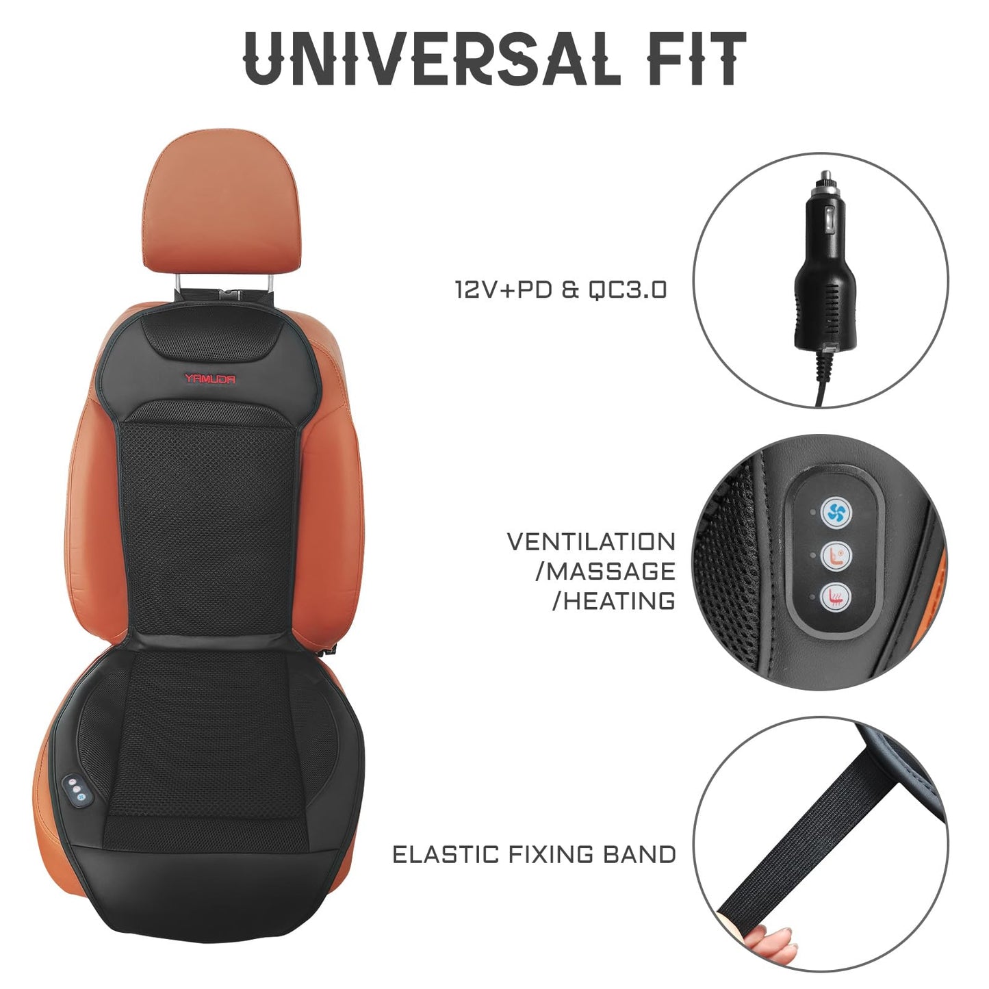 YAMUDA Driver's Side Four Seasons General Motors Multi functional Seat Cover, Car Seat Cooler Seat Cover with 20-Fan Ventilation + 4-Point Massage (1 Piece, Black Suede Leather)