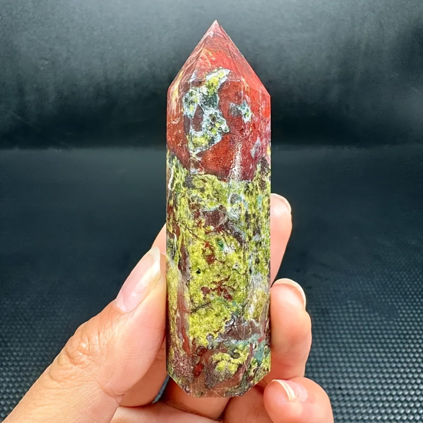 YOUNAIERZX 3-4 Inch Dragon Blood Stone Crystal Quartz Tower Healing Wand Point Faceted Prism Carved Stone for Meditation and Energy