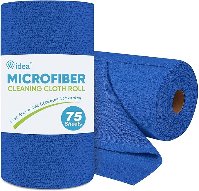 AIDEA Microfiber Cleaning Cloth Roll, 75PK, Reusable Paper Towels Tear Away Cloth, Microfiber Towels Washable Shop Rags, Lint Free Cleaning Rags for House, Kitchen, Window, 11.5"Ã11.5", Dark Blue
