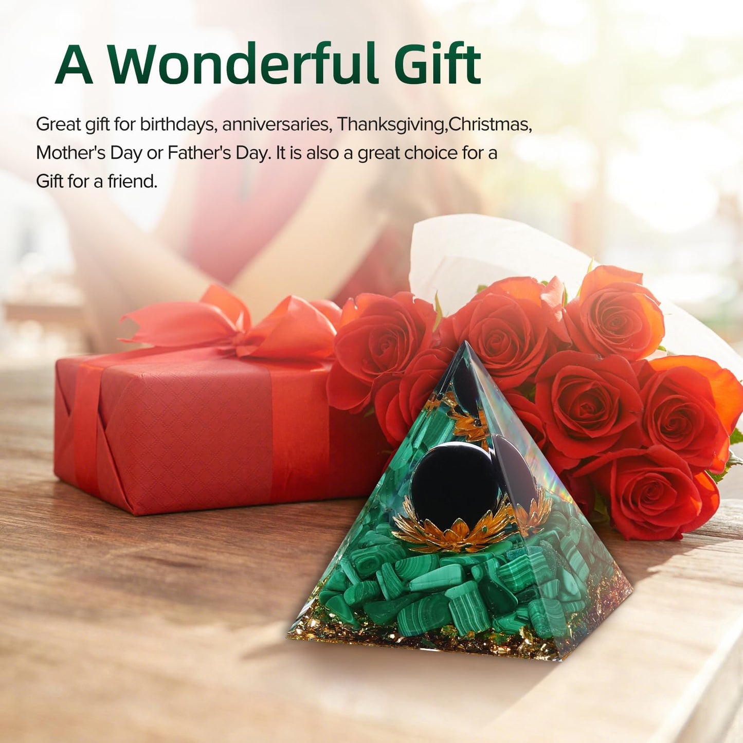 Hopeseed Orgone Pyramid for Positive Energy, Orgonite Natural Malachite&Obsidian Healing Crystals Pyramid for Reduce Stress Chakra Reiki Healing Meditation Cleanses the Mind and Boosts Confidence