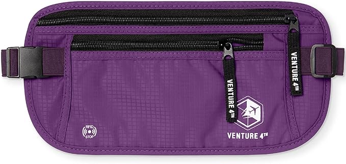 VENTURE 4TH Money Belt for Travel â Hidden Under-Clothes RFID Blocking Passport Holder & Slim Travel Wallet Pouch for Men & Women to Protect Cash, Cards & Documents (Purple)