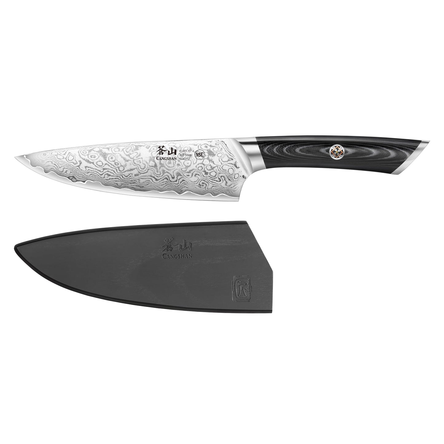 Cangshan KURO Series 6-Inch Chef's Knife with Sheath, High Carbon X-7 Damascus Steel, 504272