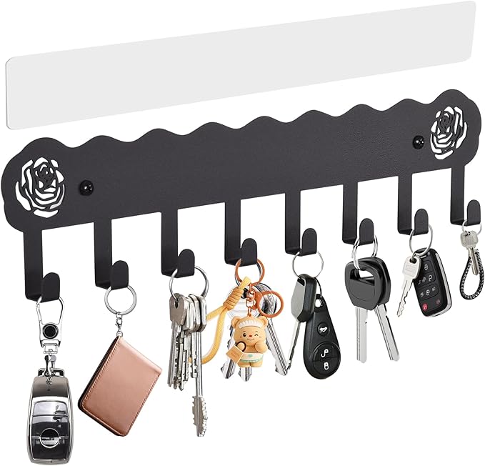 Key Holder Hooks Organizer Hanger Rack Wall Mounted with 8 Hooks, Adhesive Key Holder for Wall, No Drill Modern Key Holder Wall Mount, for Entryway, Kitchen, Hallway, RV Decor ï¼Mediumï¼