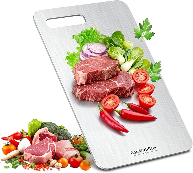 Titanium Cutting Board, 100% Pure Titanium Cutting Boards for Kitchen, Double-Sided Non-Toxic Cutting Board, Ideal for Slicing and Dicing Meats, Features Handle, Dishwasher Safe,13"L*8"Wï¼silverï¼