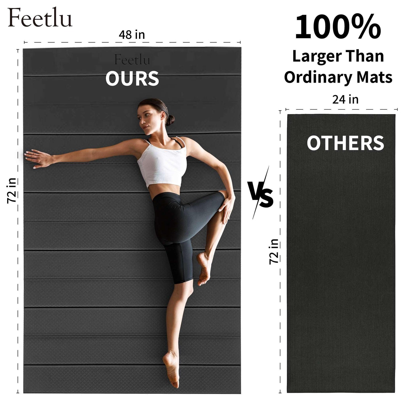 Feetlu Foldable Large Yoga Mat: Extra 1/3 Inch Thick Workout Mat for Home Gym and Travel - Anti-Slip Folding Exercise Mat for Yoga, Pilates, and More