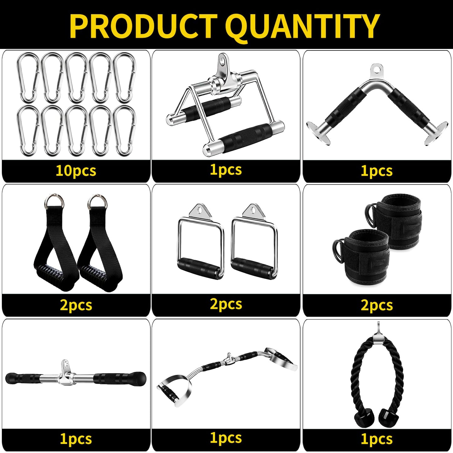 WNOEY 21 PCS Cable Attachments for Gym Set with Wide Grip LAT Pull Down Bar, LAT Pulldown Attachments, Cable Machine Attachment, Tricep Pull Down Attachment, Home Gym Accessories, White