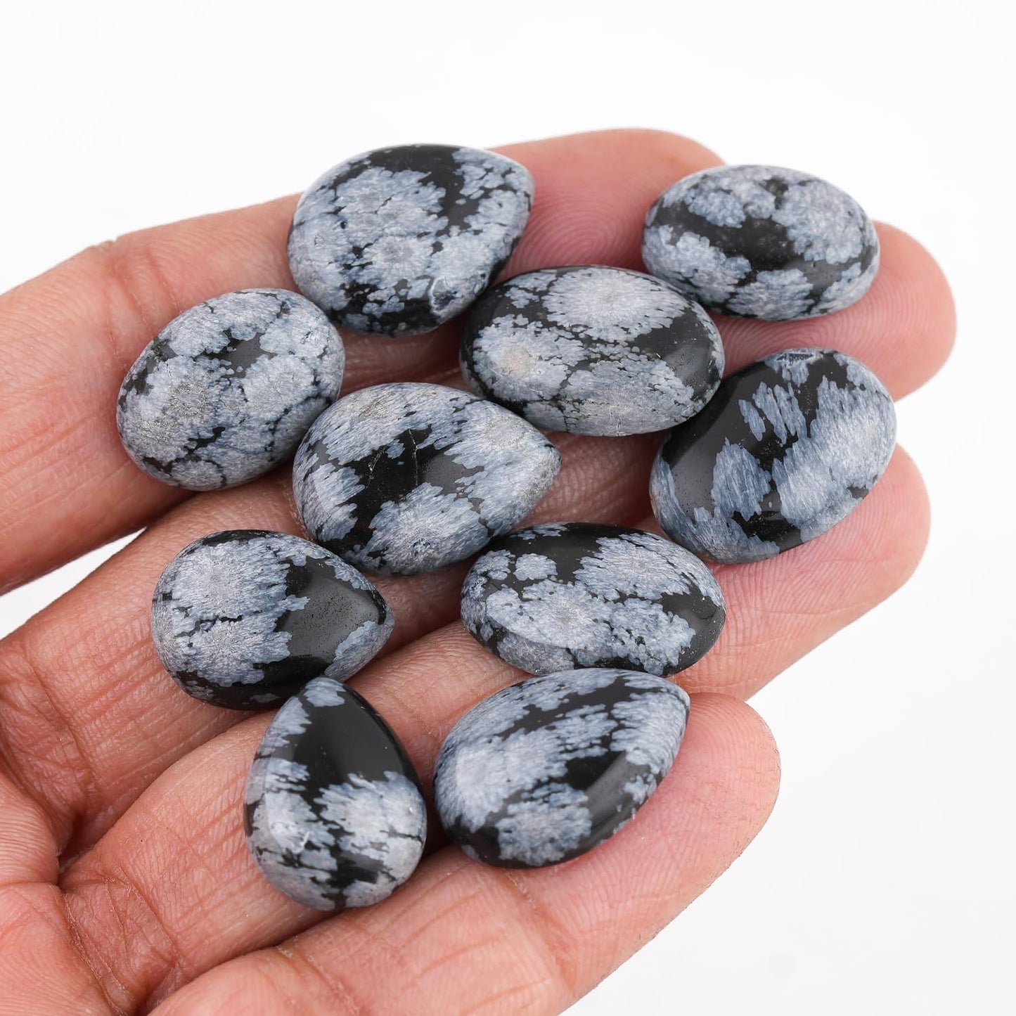 GemSymphony 100 Carat Natural Snowflake Obsidian Gemstone Cabochon Lot Mixed Shapes โ 12 pcs Hand Polished Crystal Stones for Jewelry Making, Healing, Reiki, Craft Supplies, Unique Cab Set for Wire Wrapping & Collectors (10-20 mm)