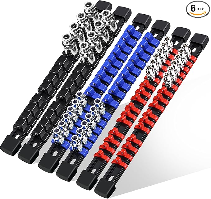 6 Pcs Socket Organizer Rail Set, Premium Socket Holder, Heavy-Duty Socket Rack Kit With 86 Clips 1/4-Inch x 32 Clips, 3/8-Inch x 30 Clips, 1/2-Inch x 24 Clips â Ideal for Tool Storage