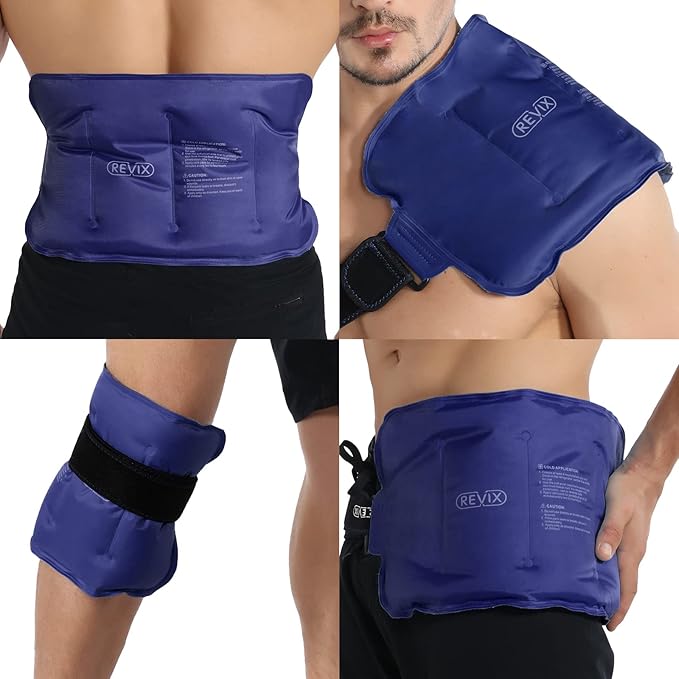 REVIX Ice Pack for Injuries Reusable Gel for Lower Back, Cold Packs for Back Shoulder, Elbow, Hip, Leg, Wrap Around Entire Knee, Soft Cold Compress,16 ÃÂ 9" Navy