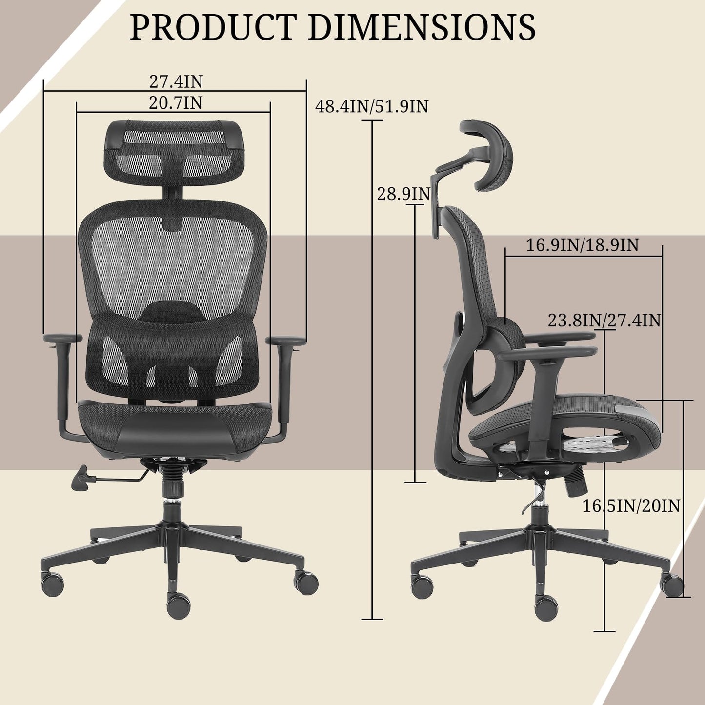 SinFurn Grod Ergonomic Mesh Office Chair with Lumbar Support - Adjustable Seat Height, Flip-Up Arms Breathable Mesh Desk Chair for Home Office, Work & Gaming (Black)