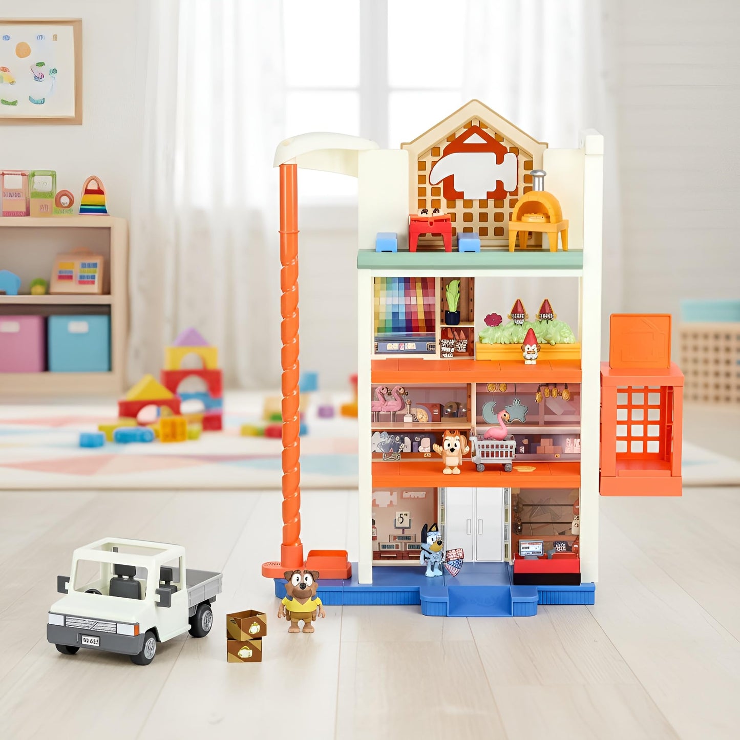 Bluey Hammerbarn Mega Kids Home Improvement Store Playset, 22”, 4 Level Pretend Store with 15 Accessories and 45+ Sounds, Kids Play Market for Ages 3+