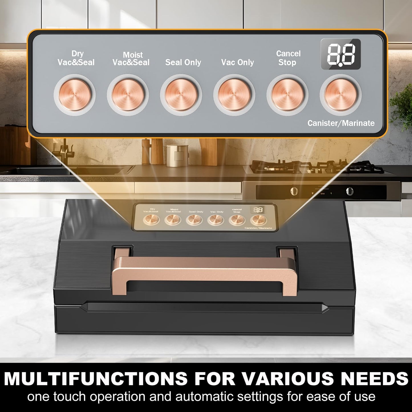 5.0 Precision Food Vacuum Sealer Machine, Commercial Full Automatic Vacuum Sealer Machine, Deluxe Powerful Vacuum Sealing System, Double Heat Seal, Built-in Cutter&Storage, 2 Bag Rolls&Hose,Sous Vide