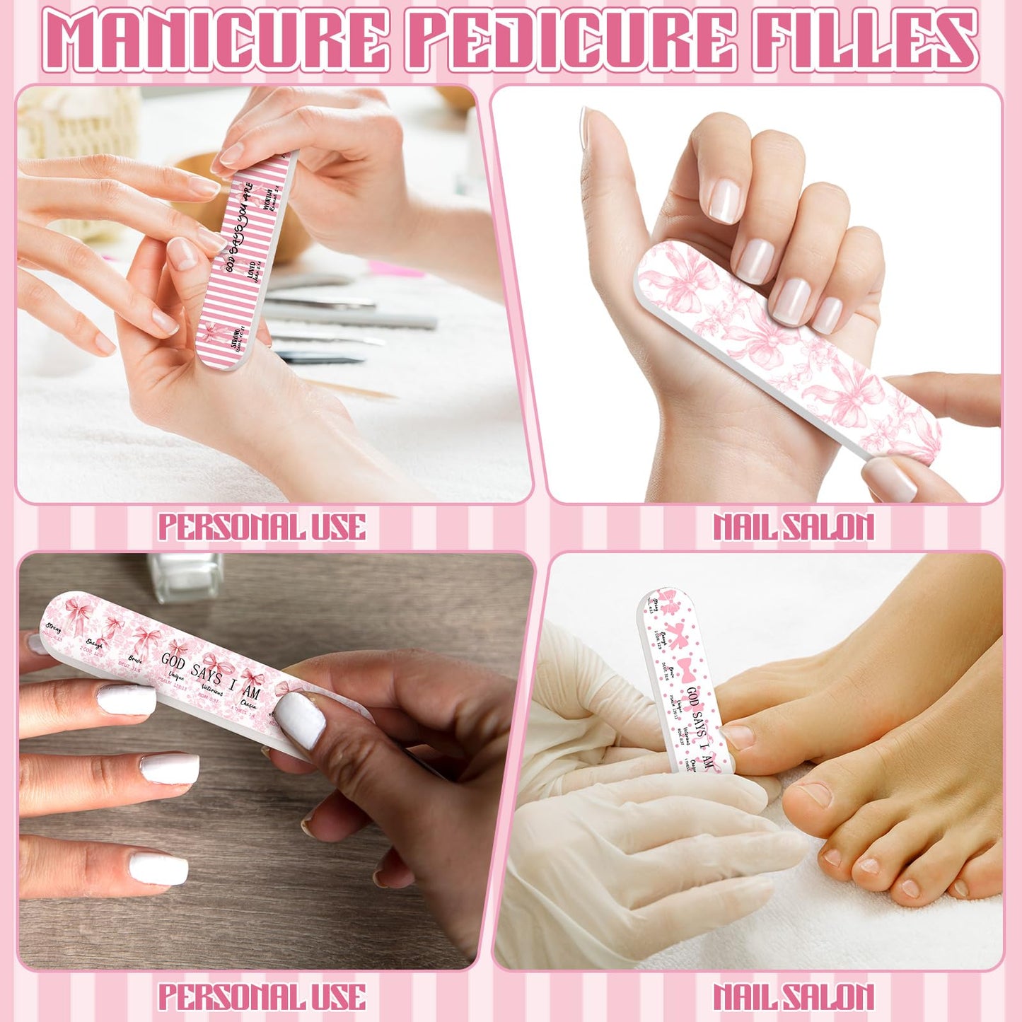 Lanties 50 Pcs Christian Gifts Bulk for Women Pink Bow Pary Favors Mini Nail Files Christian Party Favor Bible Verse Emery Boards Religious Gifts for Teacher Employee Staff Coworkers Office Supplies