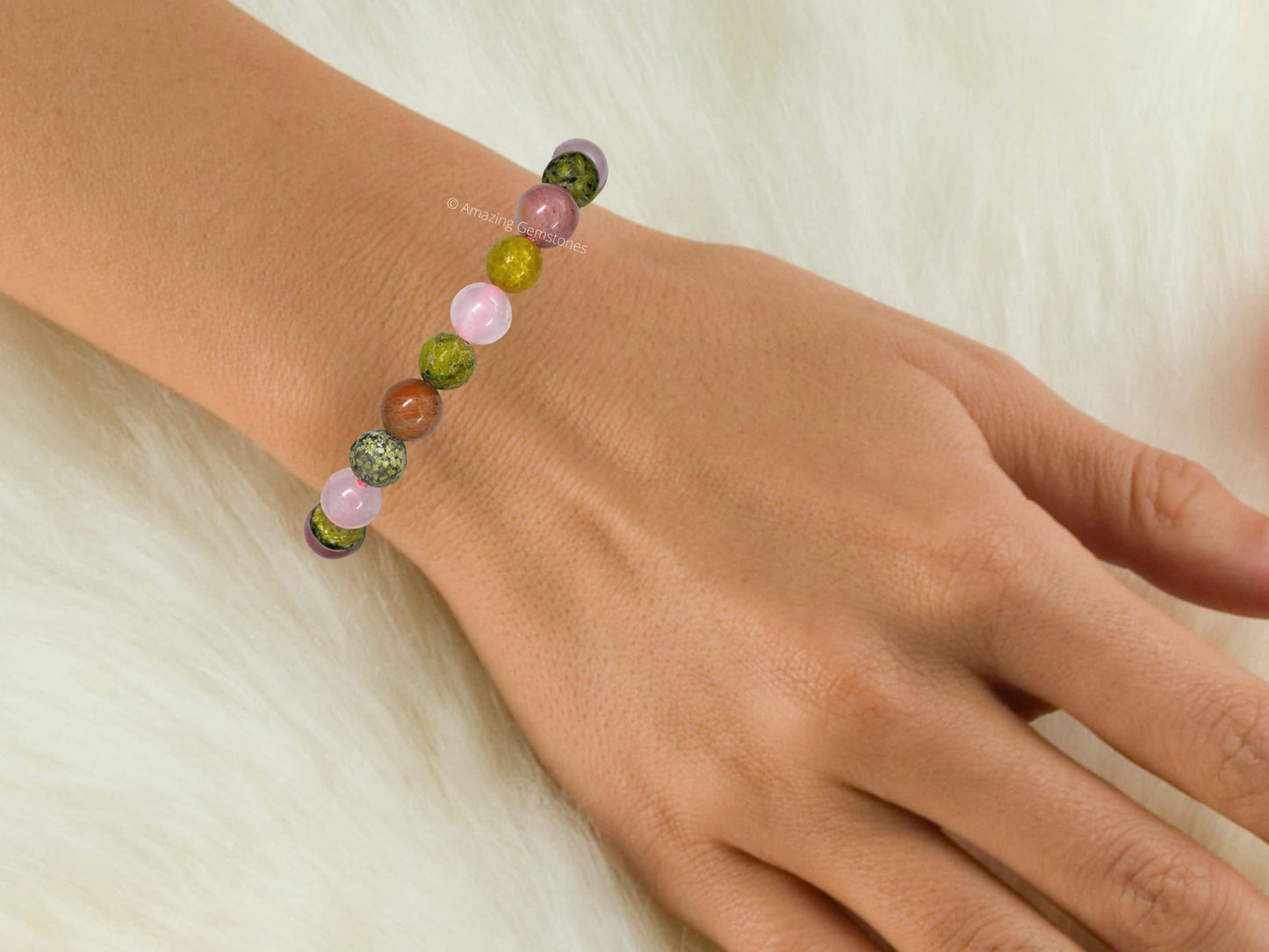 Amazing Gemstone Love Manifestation Bracelet - Serpentine Rhodonite Rose Quartz Bracelet Set for Men Women Healing Calming Anxiety Stress Relief Gifts Pulseras Para Hombres Mujer Stuffer (Adjustable)
