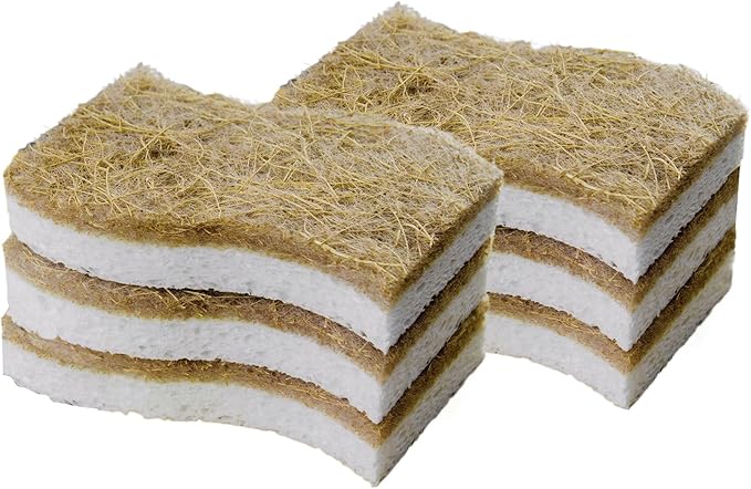 Sponges Kitchen Natural Dish Sponge Plant-Based Biodegradable Compostable Cellulose with Coconut Scrubber Sponge Non Scratch Eco Friendly Kitchen sponges for Kitchen Dishesï¼Pack of 6ï¼