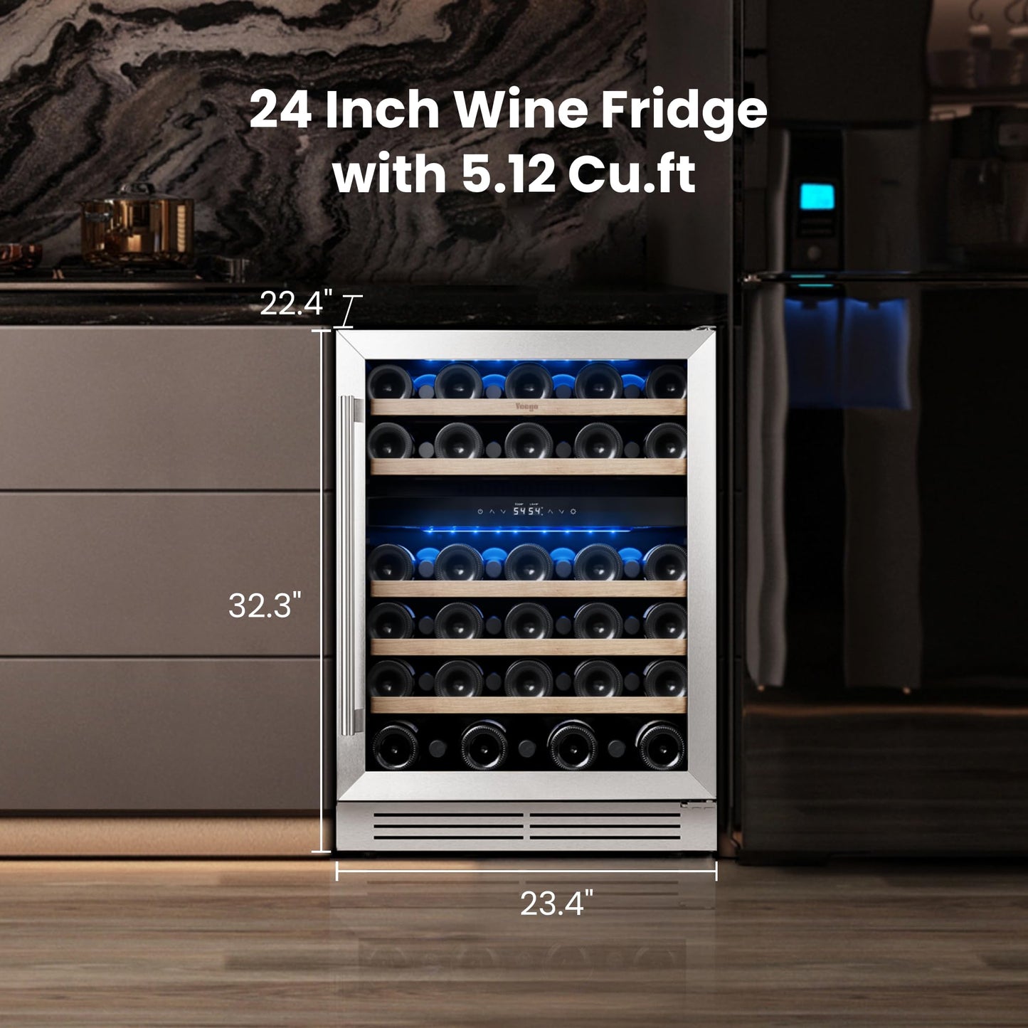 Yeego 24 Inch Wine Fridge Cooler - 52 Bottles Dual Zone Wine Cooler with Glass Door, 40-65℉ Built-In or Freestanding Refrigerator, Under Counter Wine Fridge for Kitchen Bar Office (Left-Hinged)