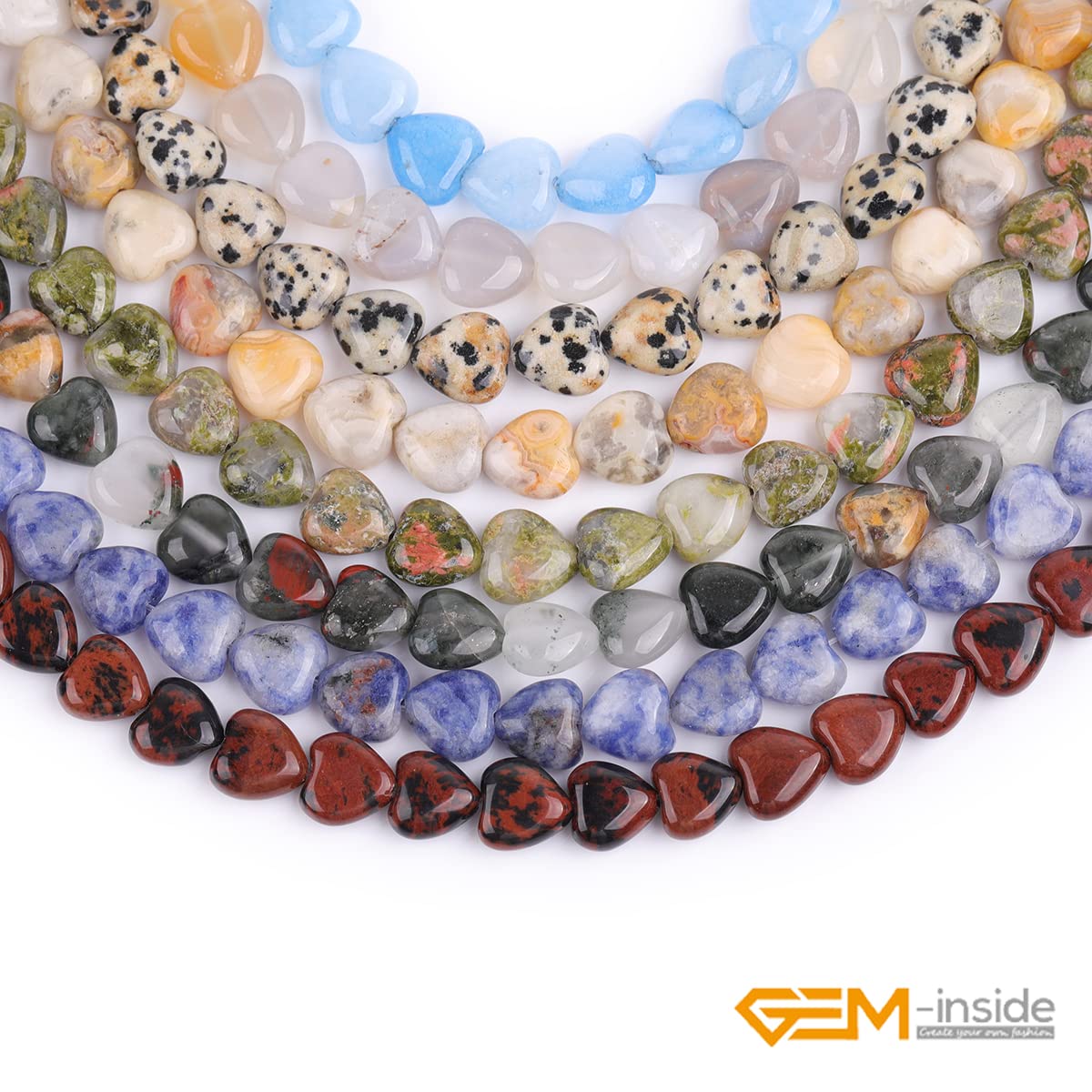 GEM-Inside 10mm Heart Charms Natural Africa Blood Stone Agate Gemstone Stone Beads for Jewelry Making Full 15" Strand Power Energy Healing Chakra Stone Beads