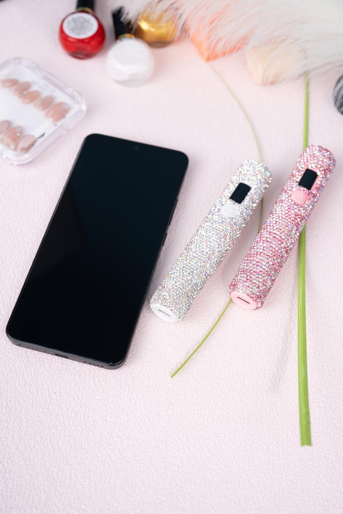 keeyada Handheld UV Light with Sparkly Rhinestones, 3W Portable LED Nail Lamp, Wireless Rechargeable USB Nail Dryer with Silicone Stamper Display Screen for Fast Curing Home DIY Manicure White