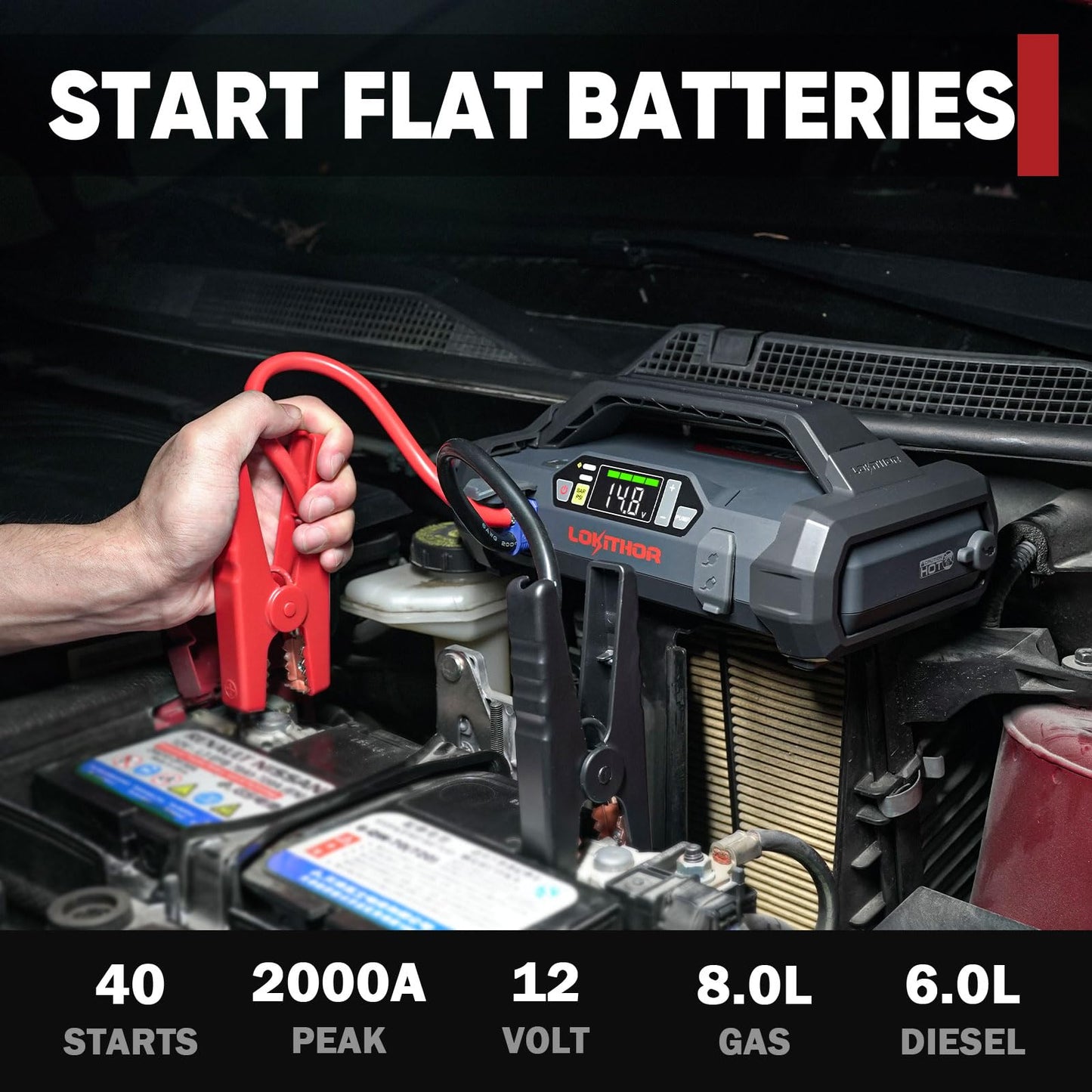 LOKITHOR JA301 2000Amp Jump Starter with 150PSI Air Compressor and AW401 2500Amp Jump Starter with 200PSI Car Washer