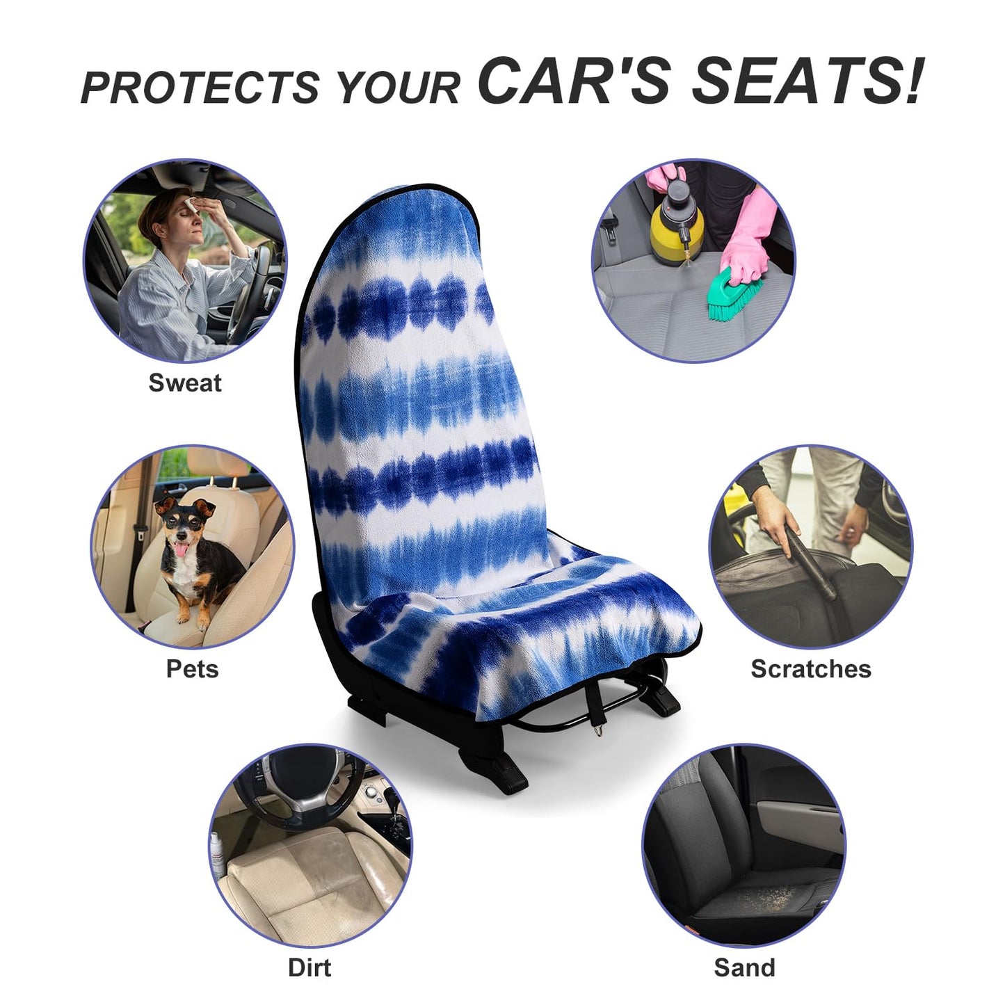 Waterproof Sweating Car Seat Cover for Post Gym Workout, Running, Swimming, Beach and Hiking, Universal Fit Non-Slip Bucket Seat Protector for Cars SUV Trucks, Machine Washable (Blue & White)