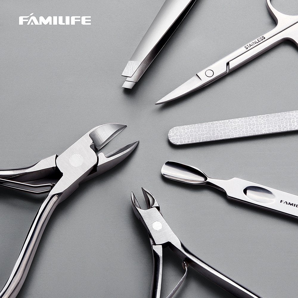 FAMILIFE Manicure Set, Nail Clippers Set Professional Manicure Kit 11 in 1 Stainless Steel Pedicure Tools Nail Kit Mens Grooming Tool with Portable Leather Travel Case Dark Violet Birthday Gifts
