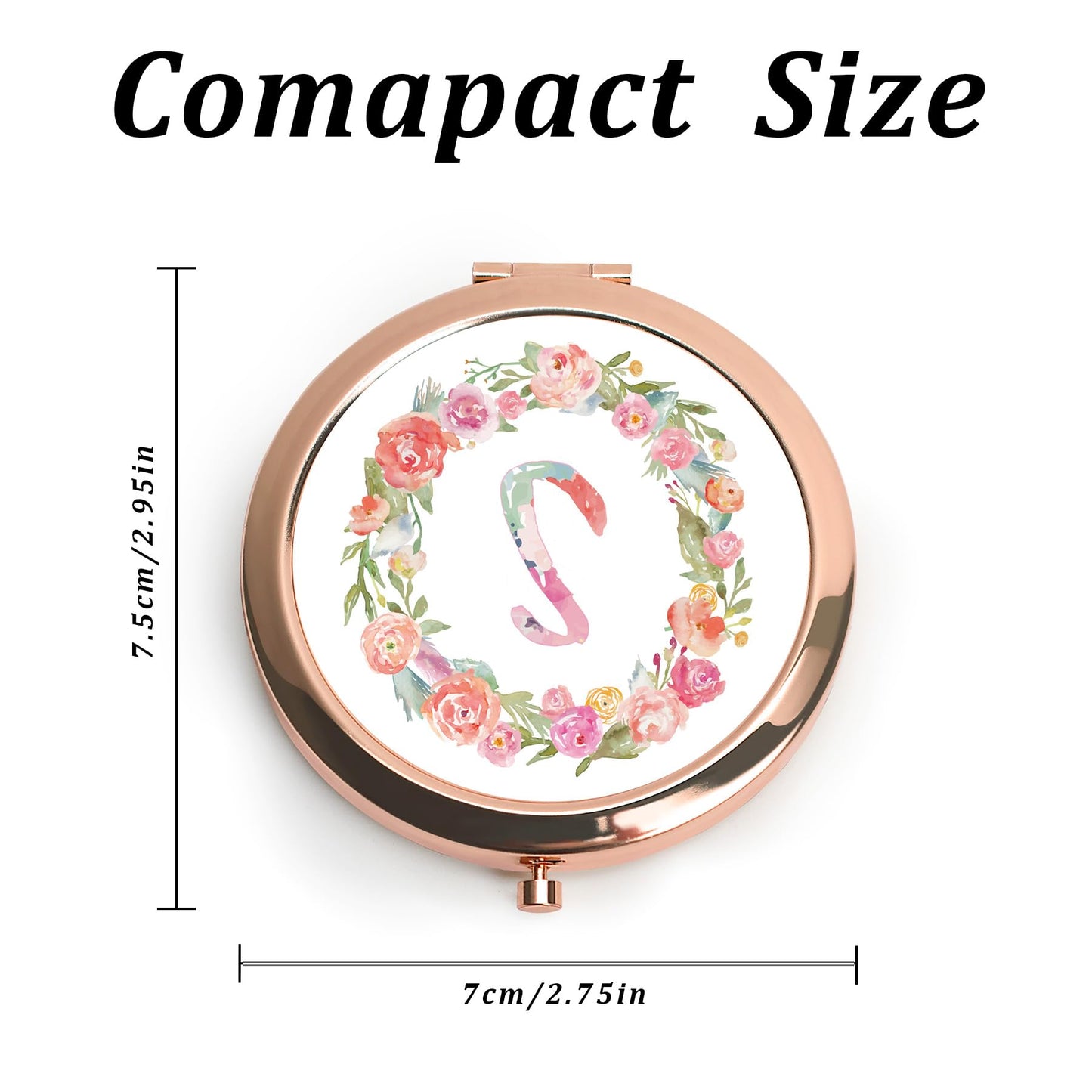 QUSTGO Personalized Gift for Women Girls Her, Custom Gifts for Adult Teen, Floral Monogram Alphabet Initial Compact Mirror for Birthday, Graduation, Mothers Day, Basket Stuffers