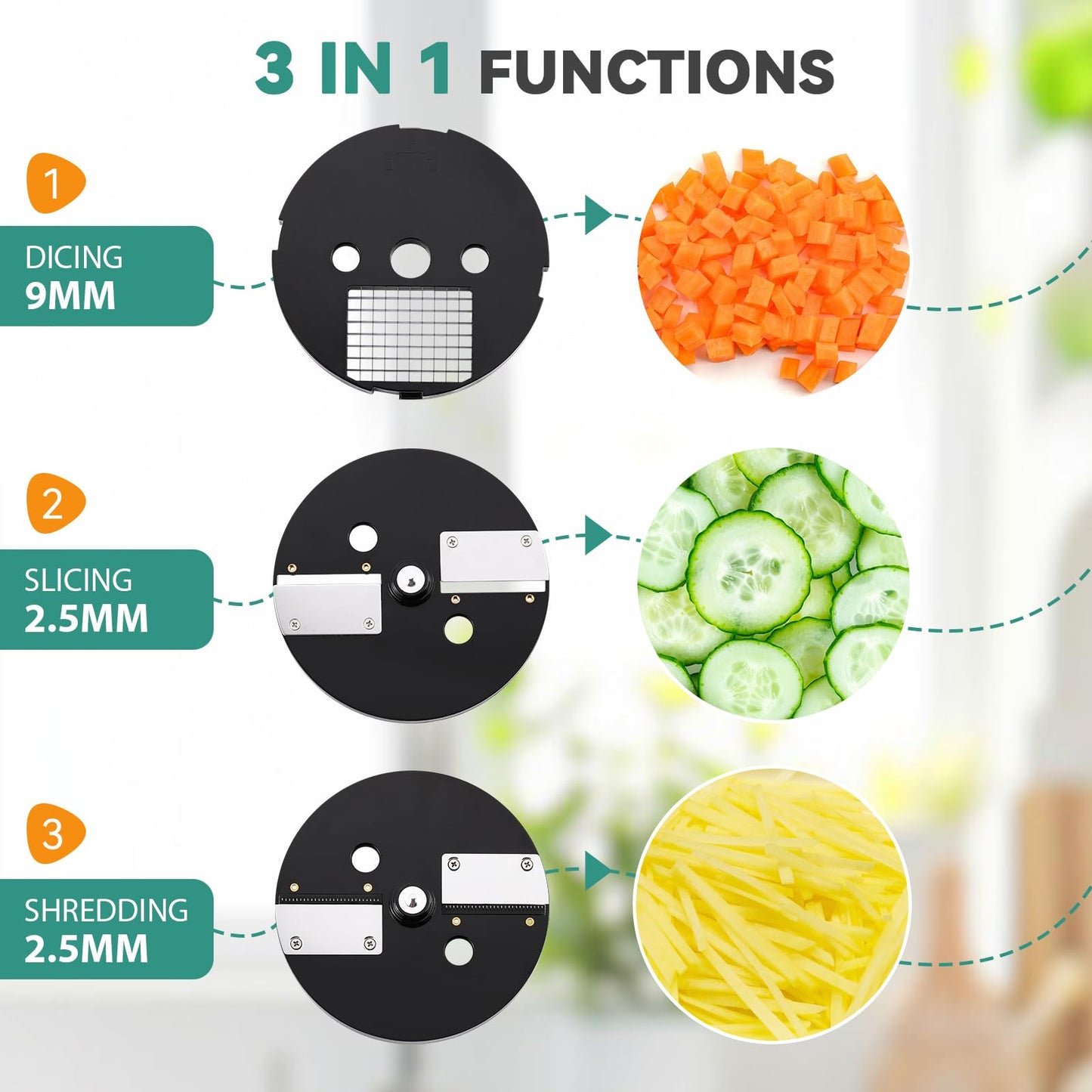 Newhai 3 in 1 Electric Vegetable Dicer Slicer Shredder Multifunctional Vegetable Chopper Automatic Veggie & Fruit Cutter Machine for Commercial & Home Use, 110V, 100W