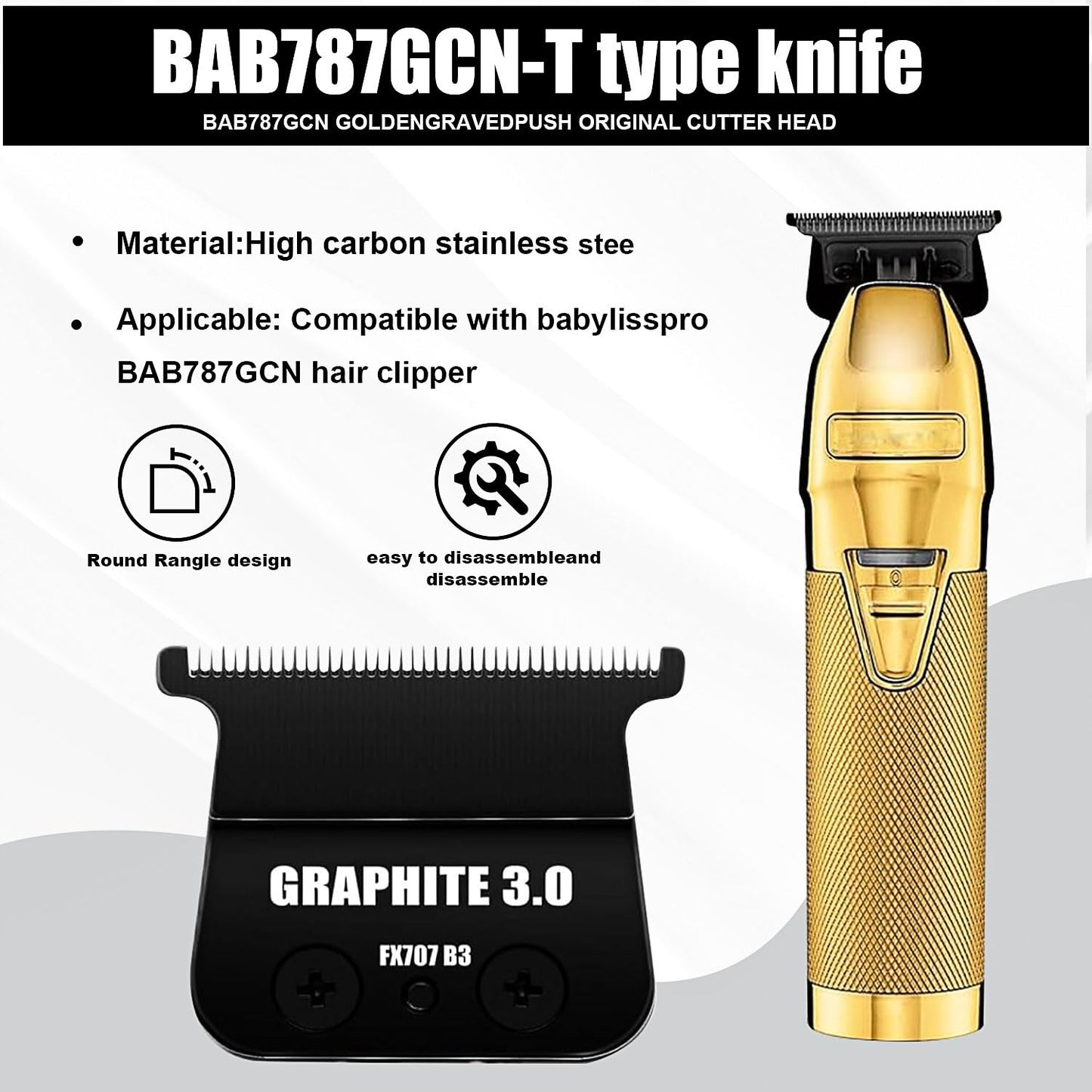 2 Pcs FX707Z DLC 2.0 Replacement Blades Head Compatible with BaByliss PRO Barberology Trimmer Blade,Zero-Gapped Replacement Trimmer Blade Compatible with BaBylissPRO FX787 & FX726 Trimmer(Black)
