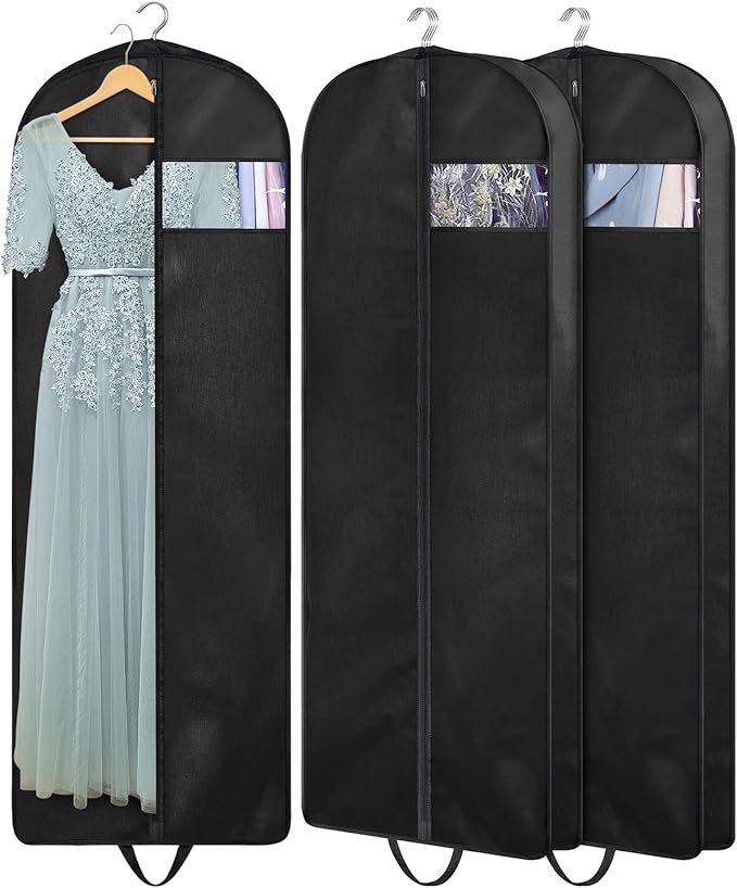 KIMBORA 60" Dress Garment Bags for Hanging Clothes Travel, Gusseted Garment Bags for Closet Storage with Handles for Long Gowns, Coatsï¼3 Packsï¼