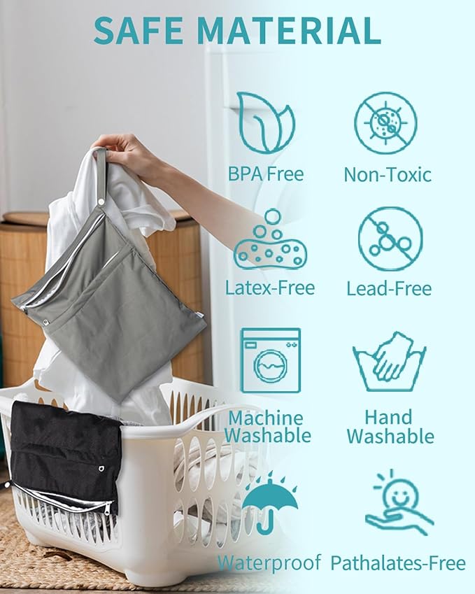 babygoal Wet Dry Bags 3 Pack, Waterproof Reusable Travel Bags for Swimsuits, Baby Cloth Diapers, Beach, Pool, Gym Bag & Wet Clothes with 2 Pockets L-BWG