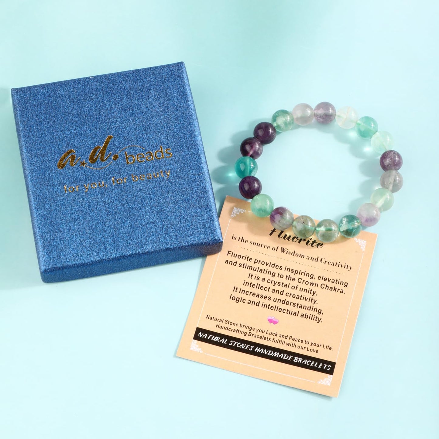 AD Beads 4mm Handmade Fluorite Elastic Bracelet โ Natural Gemstone for Is the source of Wisdom and Creativity โ Meditation, Yoga, Healing and Energy Gift for Men Women