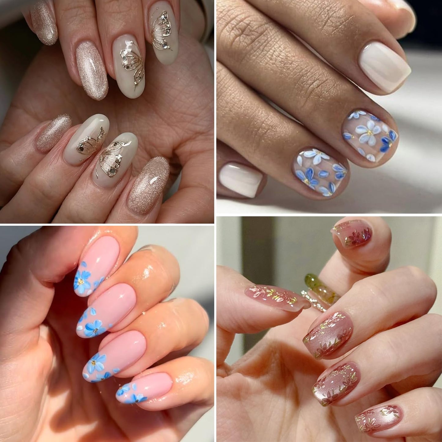 Spring Nail Art Stickers,Summer Flower Butterfly Nail Sticker Golden Edge Flower Petals Cherry Blossom Design, 3D Adhesive Sliders Manicure Decals Accessories for Women DIY Art Decorations