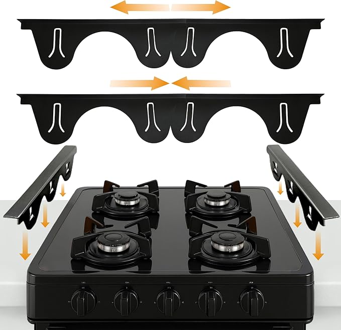 Lindaâs Essentials Stainless Steel Stove Gap Covers (2 Pack) Adjustable Length 13.8" to 27.5" Stove Gap Covers Stainless Steel, Steel Adjustable Stove Gap Covers, Counter, Oven & Stove Gap Filler
