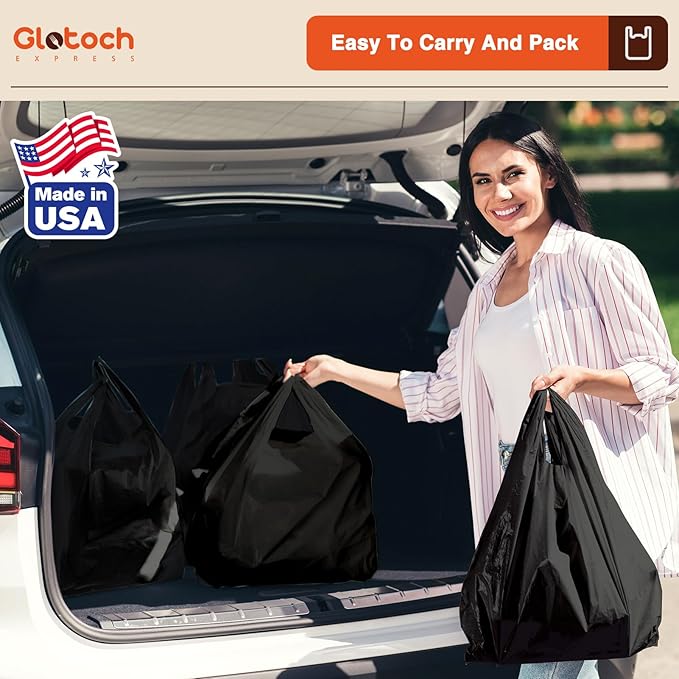 Glotoch 10000 (10K) Count Plastic T-shirt Bags Plain Black, 11.5 x 6.5 x 21" Grocery Shopping Bags with Handles for Restaurant, Retail, Takeout, Convenience Stores, Kitchen Trash, in Bulk Business